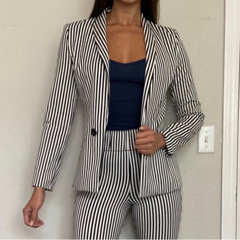 Black and White Striped Blazer